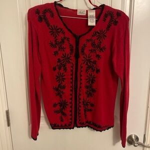 Kathie Lee Vintage Sweater Women’s S, RED & BLACK zip,  peeling & stitching loss